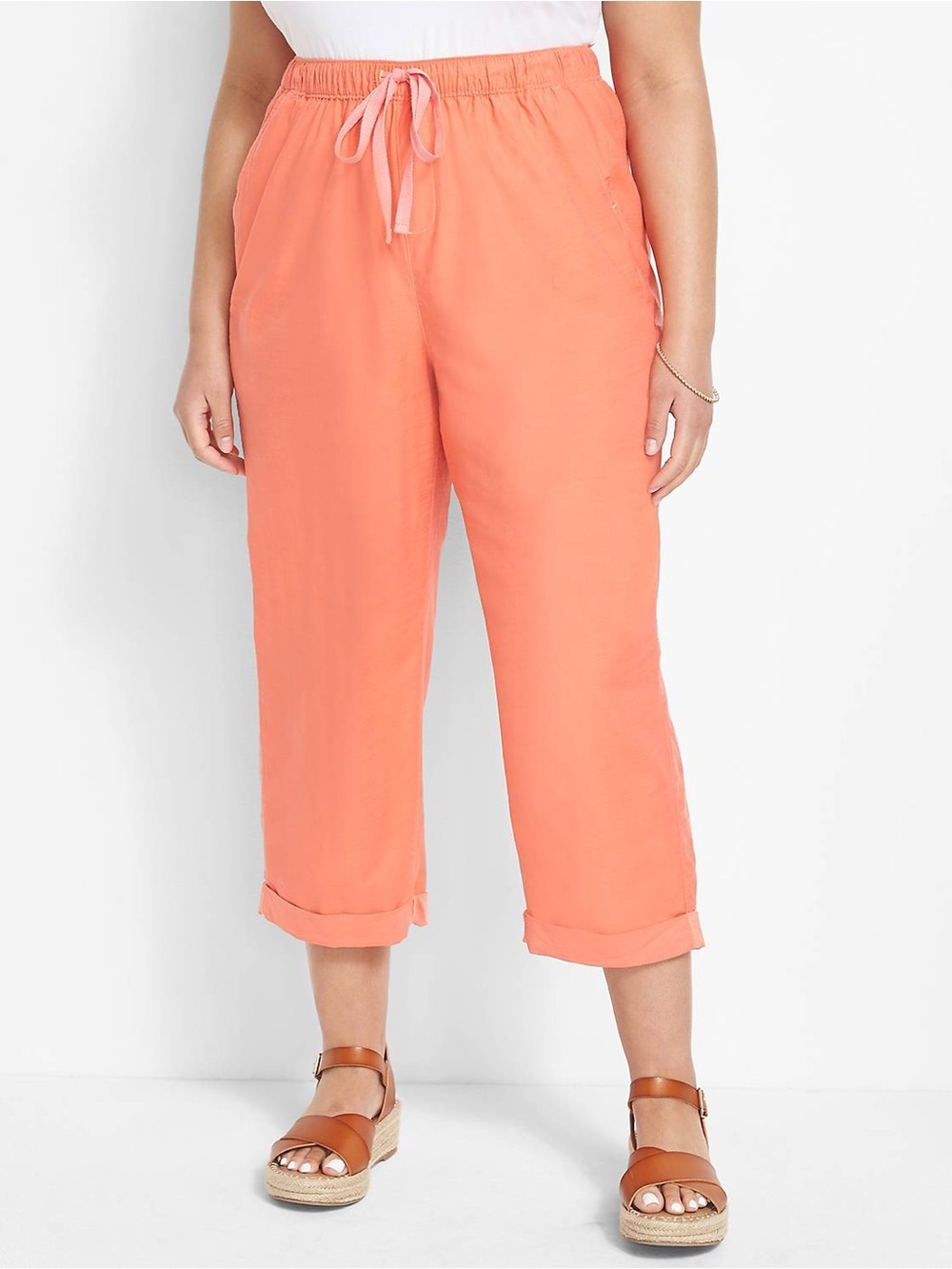 NWOT Lane Bryant Soft Slub Boyfriend Capri Pants, Size 18/20, Porcelain Rose